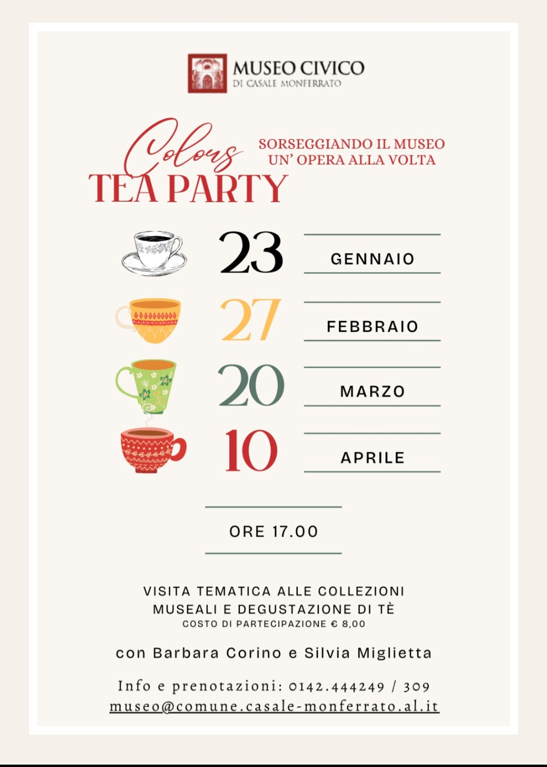 Colors Tea Party: terzo incontro al Museo Civico di Casale Monferrato